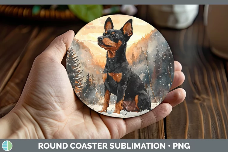 Winter Dogs Miniature Pinscher Round Coaster Sublimation Coa