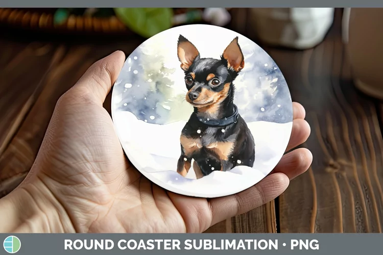 Winter Dogs Miniature Pinscher Round Coaster Sublimation Coa