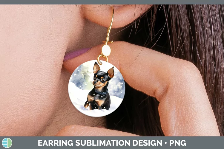Winter Dogs Miniature Pinscher Round Earrings Sublimation Ea