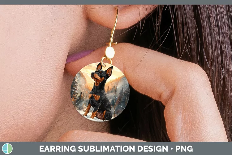 Winter Dogs Miniature Pinscher Round Earrings Sublimation Ea