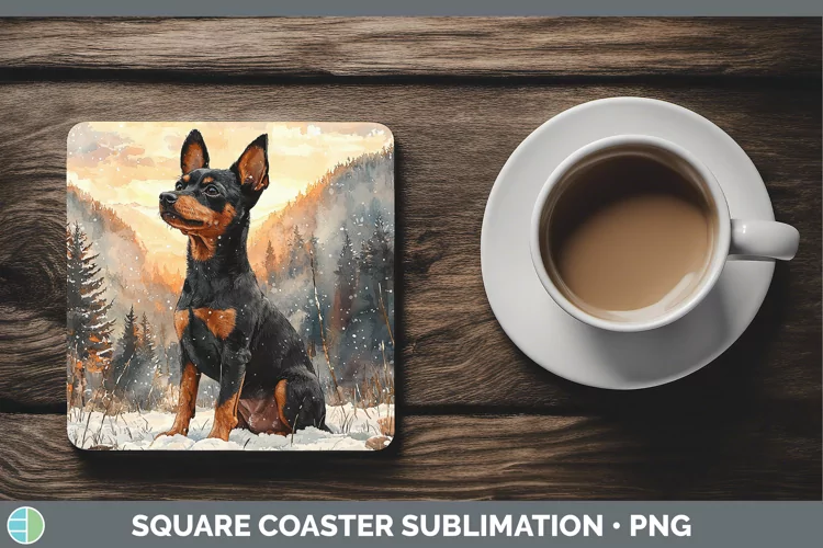 Winter Dogs Miniature Pinscher Square Coaster Sublimation Co