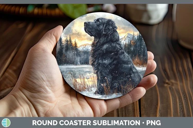 Winter Dogs Newfoundland Round Coaster Sublimation Coaster D