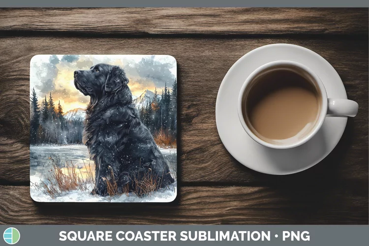 Winter Dogs Newfoundland Square Coaster Sublimation Coaster