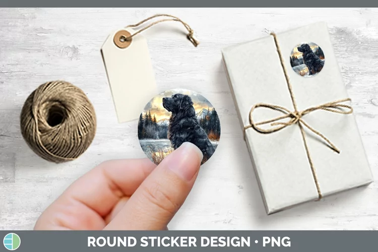 Winter Dogs Newfoundland Stickers | Round Labels Designs