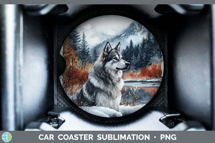 Winter Dogs Norwegian Elkhound Dog Car Coaster Sublimation C