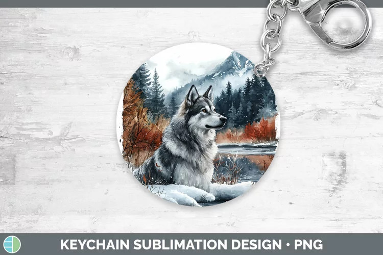 Winter Dogs Norwegian Elkhound Dog Keychain Sublimation Keyr
