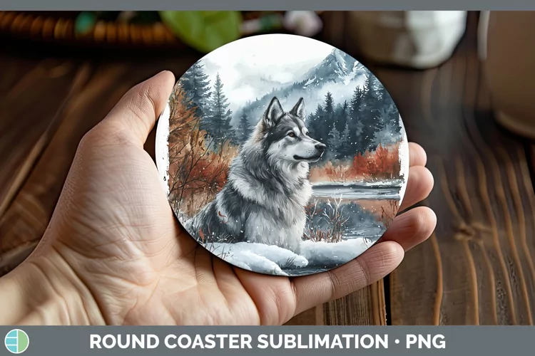 Winter Dogs Norwegian Elkhound Dog Round Coaster Sublimation