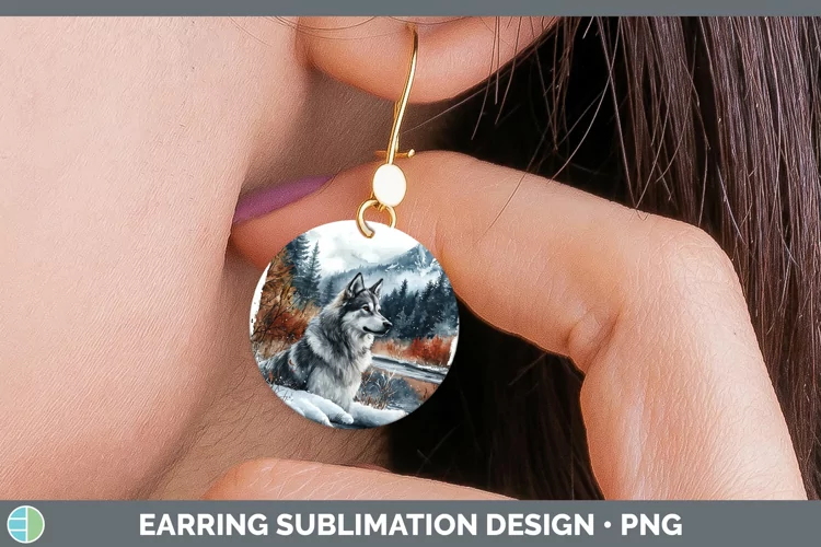 Winter Dogs Norwegian Elkhound Dog Round Earrings Sublimatio