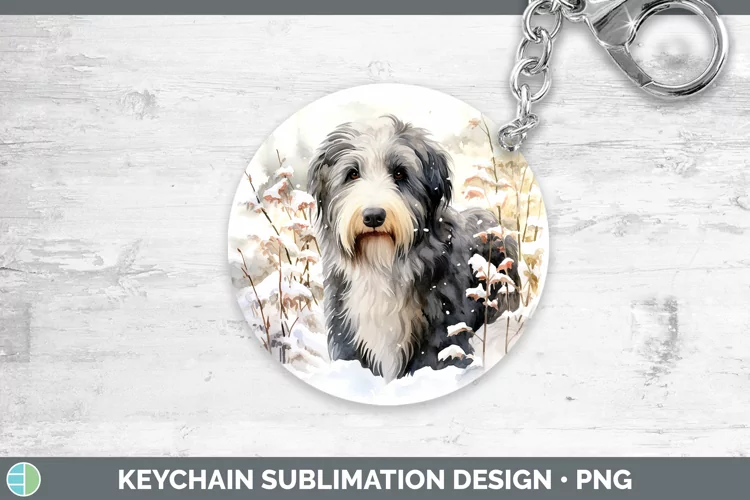 Winter Dogs Old English Sheepdog Keychain Sublimation Keyrin