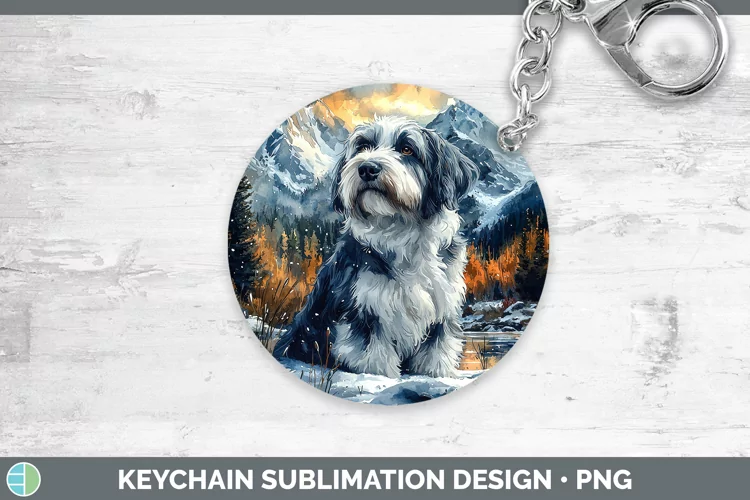 Winter Dogs Old English Sheepdog Keychain Sublimation Keyrin