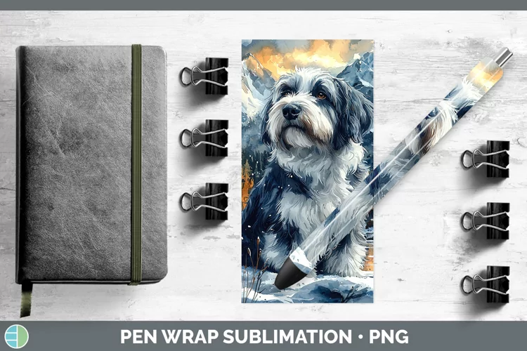 Winter Dogs Old English Sheepdog Pen Wrap Sublimation Epoxy