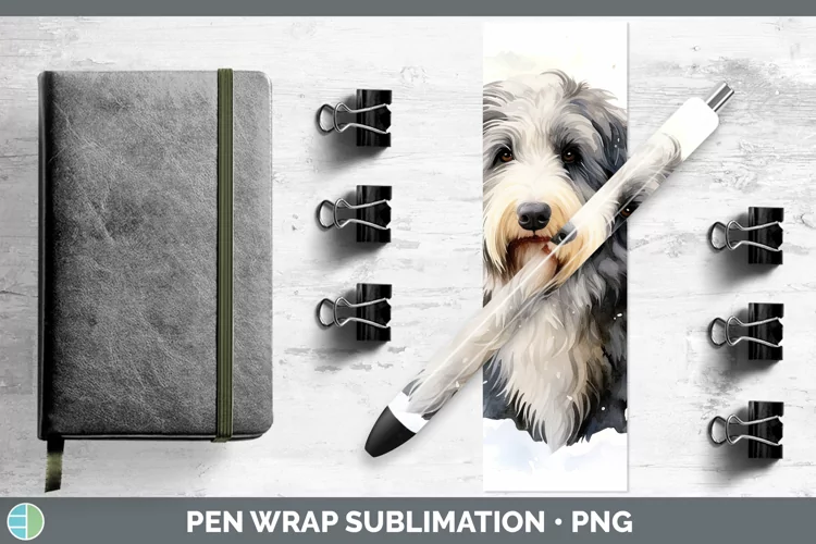 Winter Dogs Old English Sheepdog Pen Wrap Sublimation Pen De