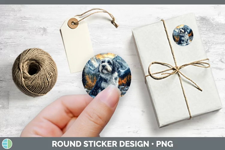 Winter Dogs Old English Sheepdog Stickers | Round Labels Des