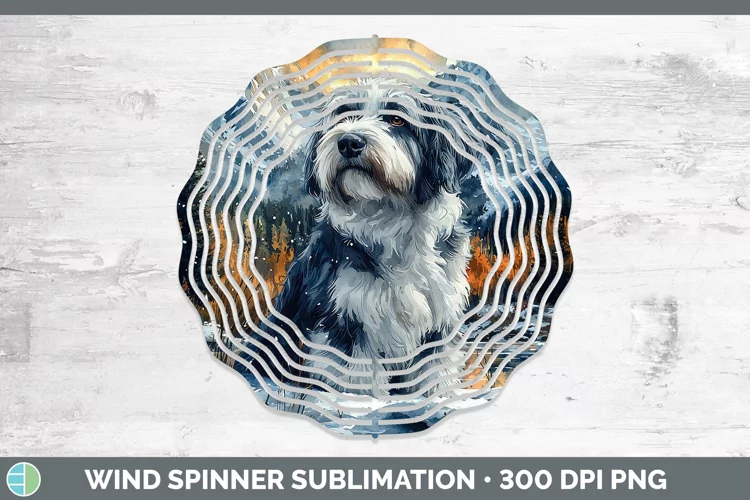 Winter Dogs Old English Sheepdog Wind Spinner Sublimation Sp