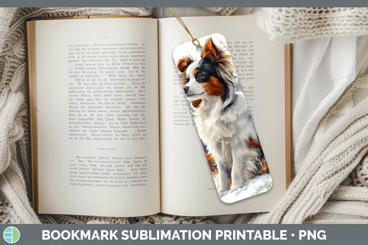 Winter Dogs Papillon Dog Bookmark Sublimation Printable Desi