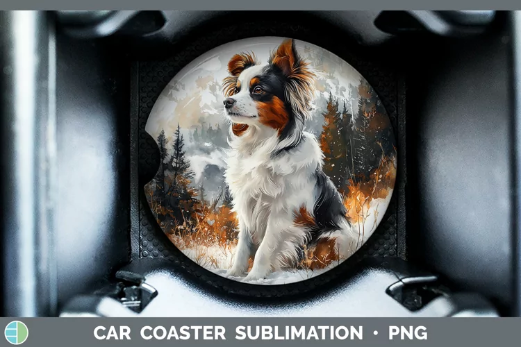 Winter Dogs Papillon Dog Car Coaster Sublimation Coaster Des