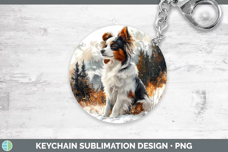 Winter Dogs Papillon Dog Keychain Sublimation Keyring Design