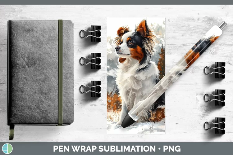 Winter Dogs Papillon Dog Pen Wrap Sublimation Epoxy Pen Desi