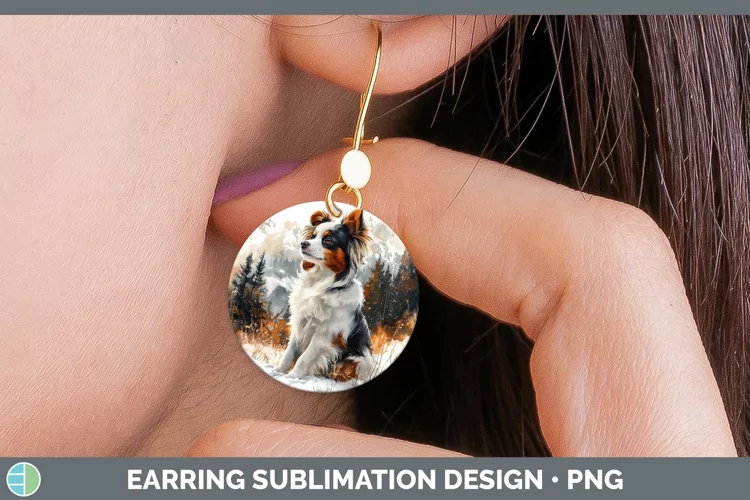 Winter Dogs Papillon Dog Round Earrings Sublimation Earrings