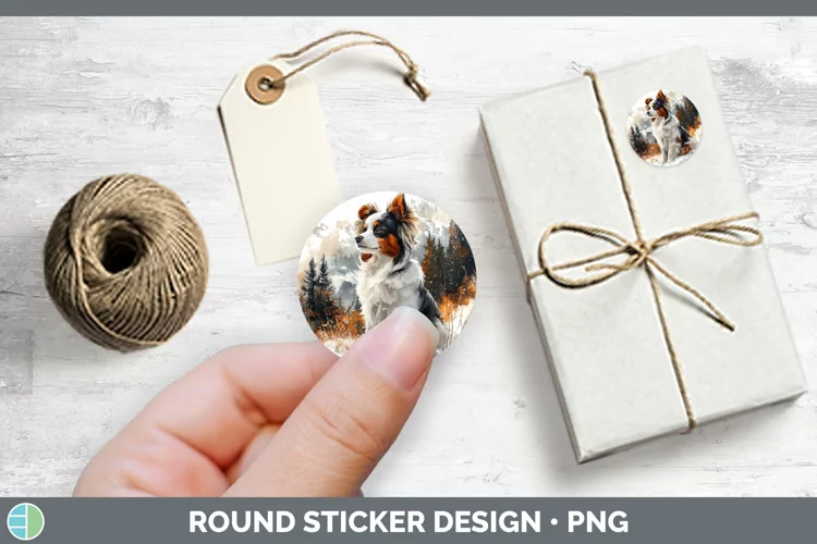 Winter Dogs Papillon Dog Stickers | Round Labels Designs