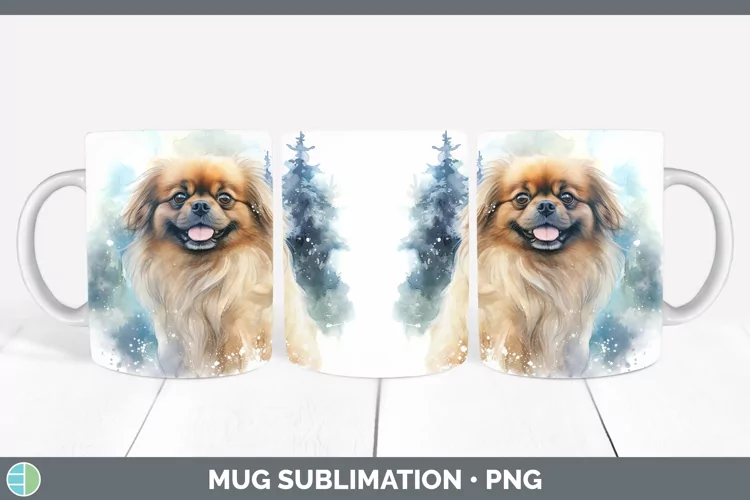 Winter Dogs Pekingese Mug Wrap Sublimation Coffee Cup Design