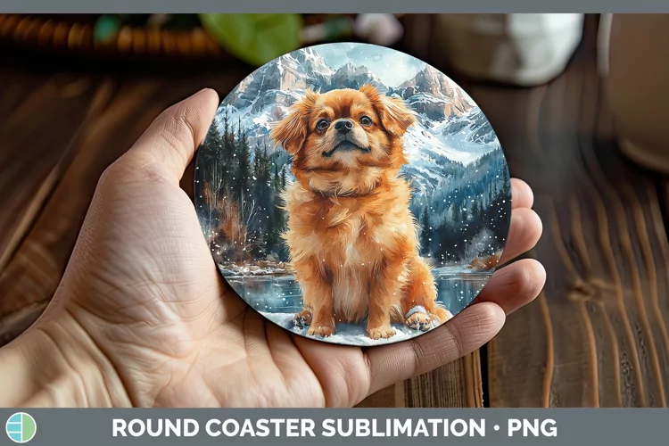Winter Dogs Pekingese Round Coaster Sublimation Coaster Desi