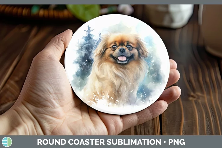 Winter Dogs Pekingese Round Coaster Sublimation Coaster Desi