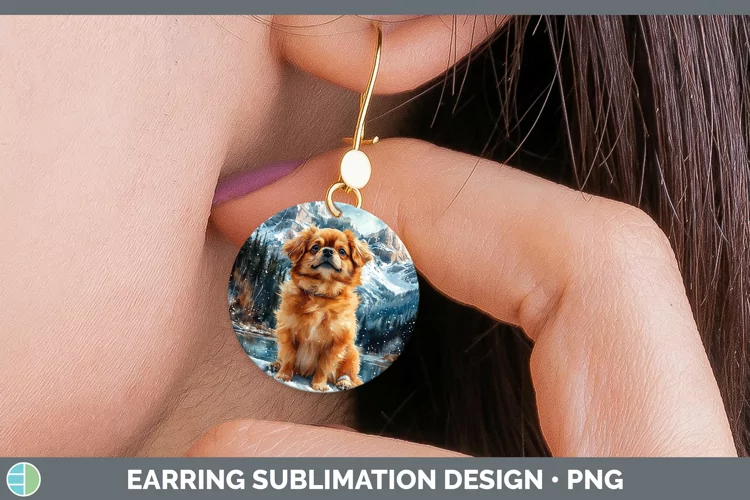 Winter Dogs Pekingese Round Earrings Sublimation Earrings De