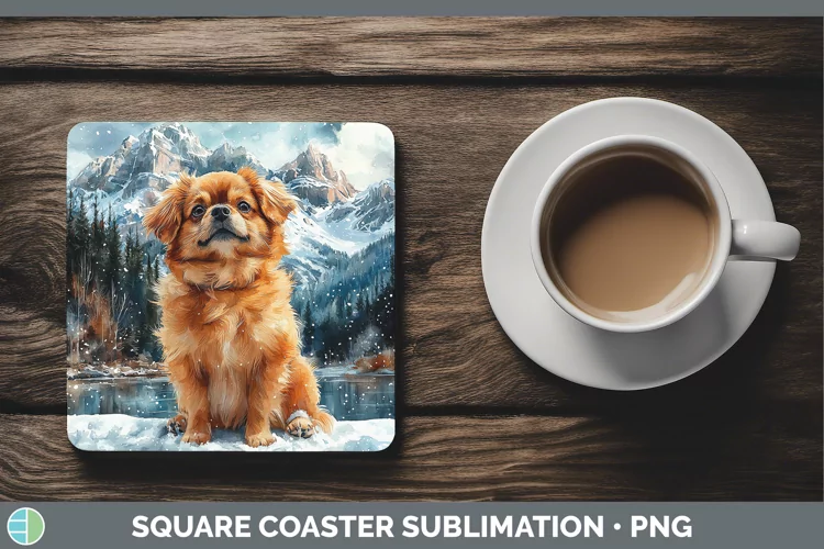 Winter Dogs Pekingese Square Coaster Sublimation Coaster Des