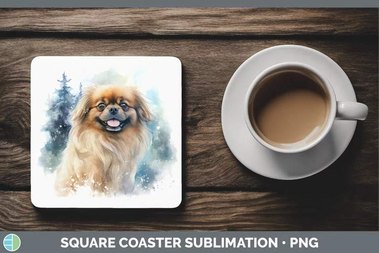 Winter Dogs Pekingese Square Coaster Sublimation Coaster Des