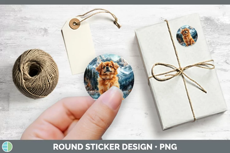 Winter Dogs Pekingese Stickers | Round Labels Designs