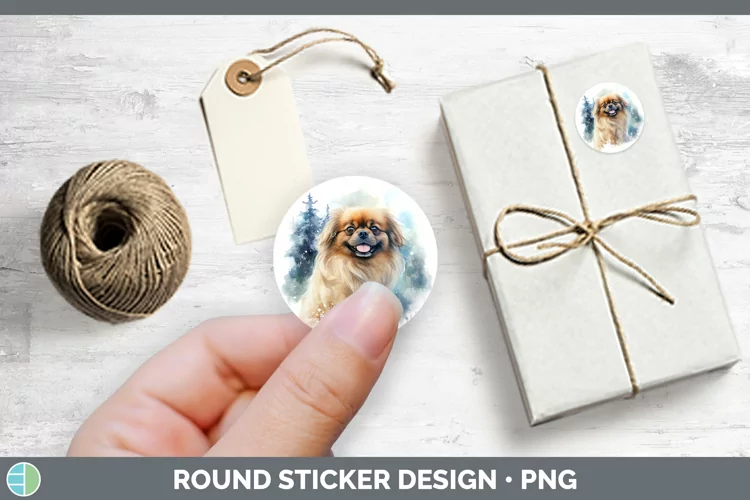 Winter Dogs Pekingese Stickers | Round Labels Designs