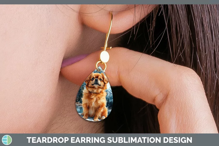 Winter Dogs Pekingese Teardrop Earrings Sublimation Earrings
