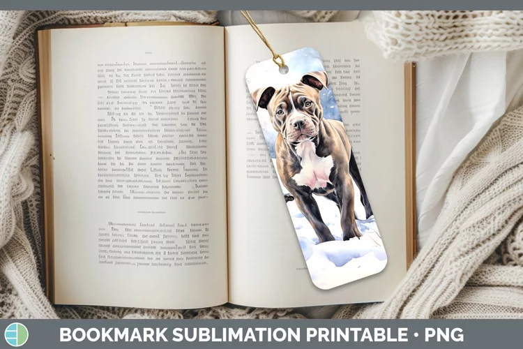Winter Dogs Pit Bull Bookmark Sublimation Printable Designs