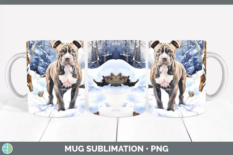 Winter Dogs Pit Bull Mug Wrap Sublimation Coffee Cup Designs