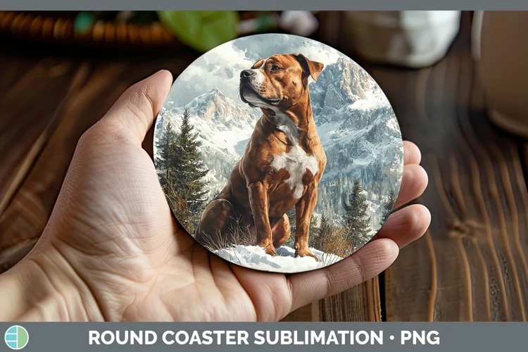 Winter Dogs Pit Bull Round Coaster Sublimation Coaster Desig