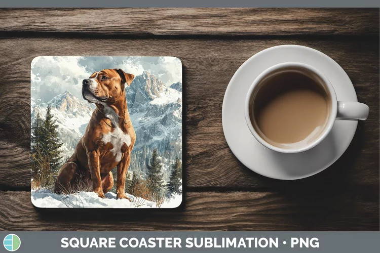Winter Dogs Pit Bull Square Coaster Sublimation Coaster Desi