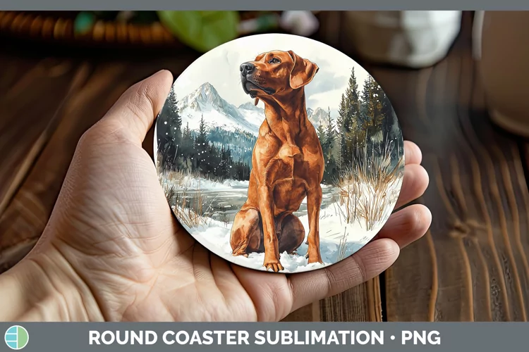 Winter Dogs Rhodesian Ridgeback Round Coaster Sublimation Co
