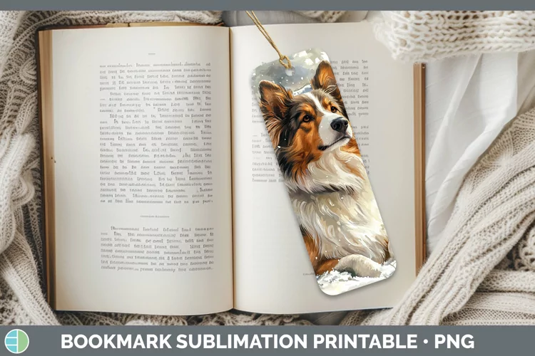 Winter Dogs Rough Collie Bookmark Sublimation Printable Desi