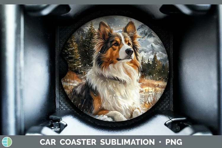 Winter Dogs Rough Collie Car Coaster Sublimation Coaster Des