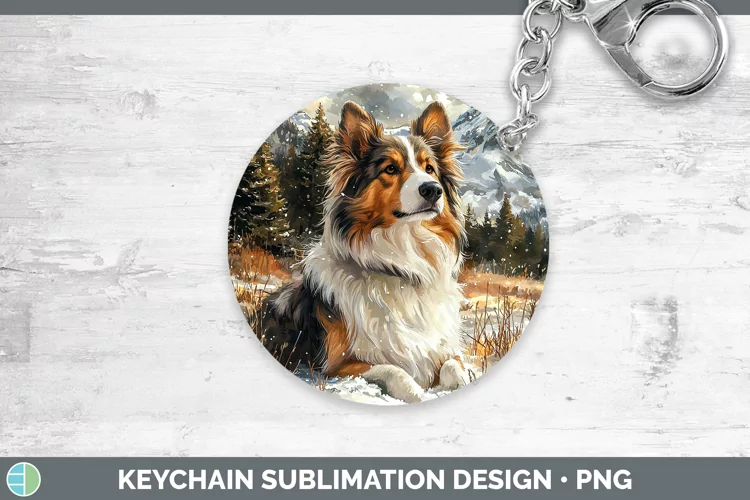 Winter Dogs Rough Collie Keychain Sublimation Keyring Design