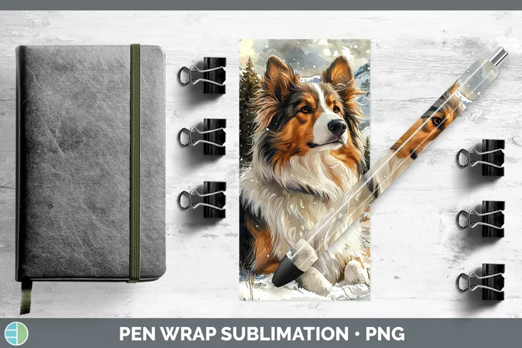 Winter Dogs Rough Collie Pen Wrap Sublimation Epoxy Pen Desi