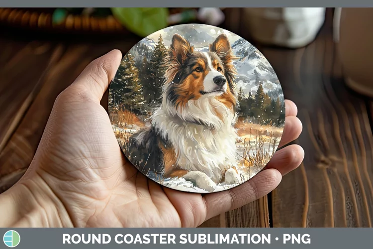 Winter Dogs Rough Collie Round Coaster Sublimation Coaster D