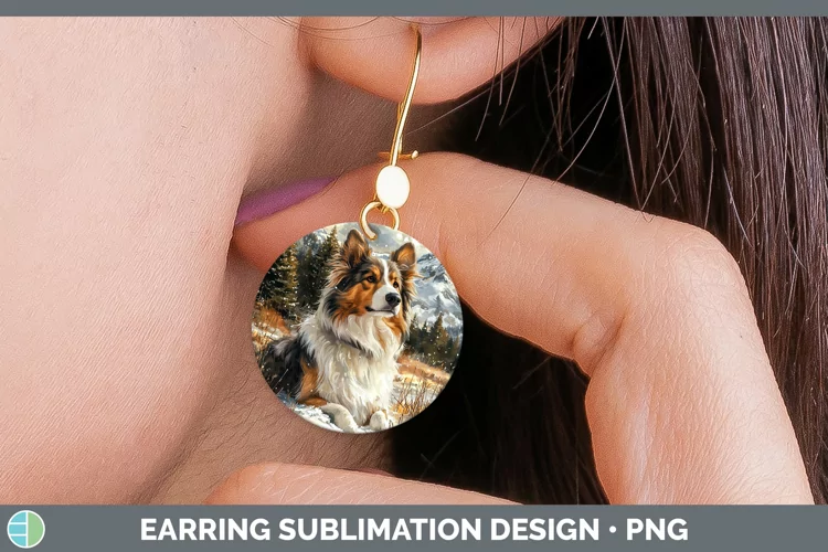 Winter Dogs Rough Collie Round Earrings Sublimation Earrings