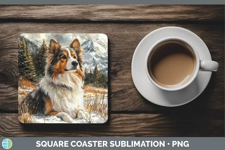 Winter Dogs Rough Collie Square Coaster Sublimation Coaster