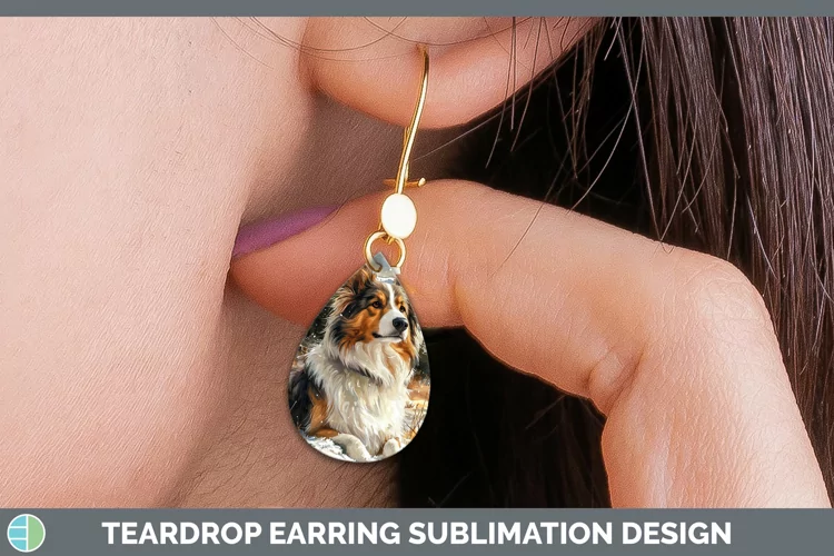 Winter Dogs Rough Collie Teardrop Earrings Sublimation Earri