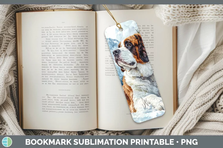Winter Dogs Saint Bernard Bookmark Sublimation Printable Des