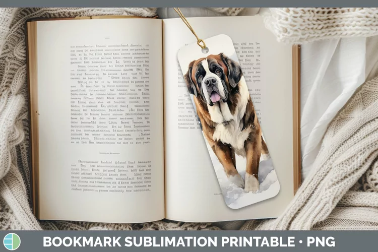 Winter Dogs Saint Bernard Bookmark Sublimation Printable Des