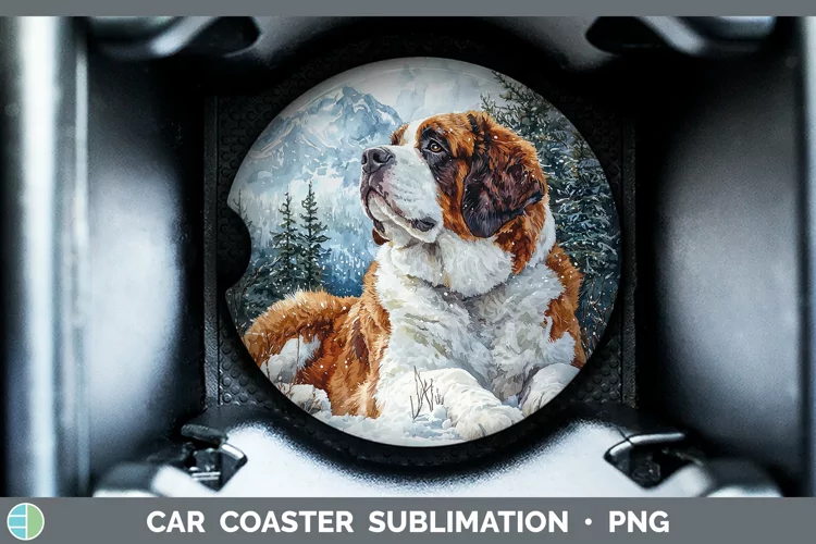 Winter Dogs Saint Bernard Car Coaster Sublimation Coaster De