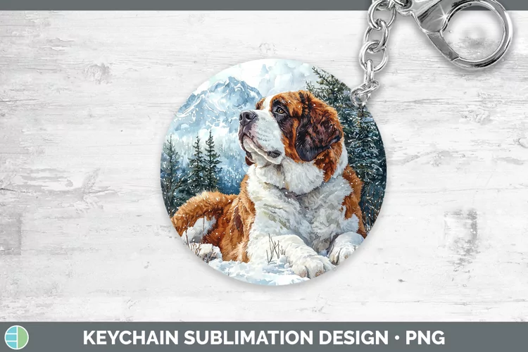 Winter Dogs Saint Bernard Keychain Sublimation Keyring Desig